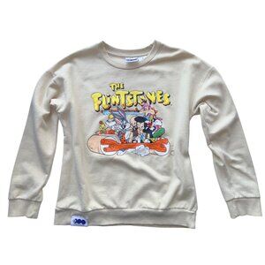 Warner Bros Sweatshirt M Beige Cotton Blend Flintstones Graphic Crewneck